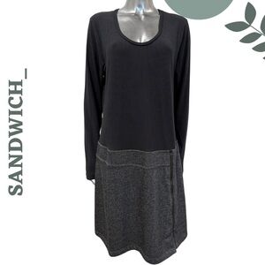 Sandwich_ Black & Charcoal Two-Tone Knit Dress Drop Waist Long Sleeve – Size XXL